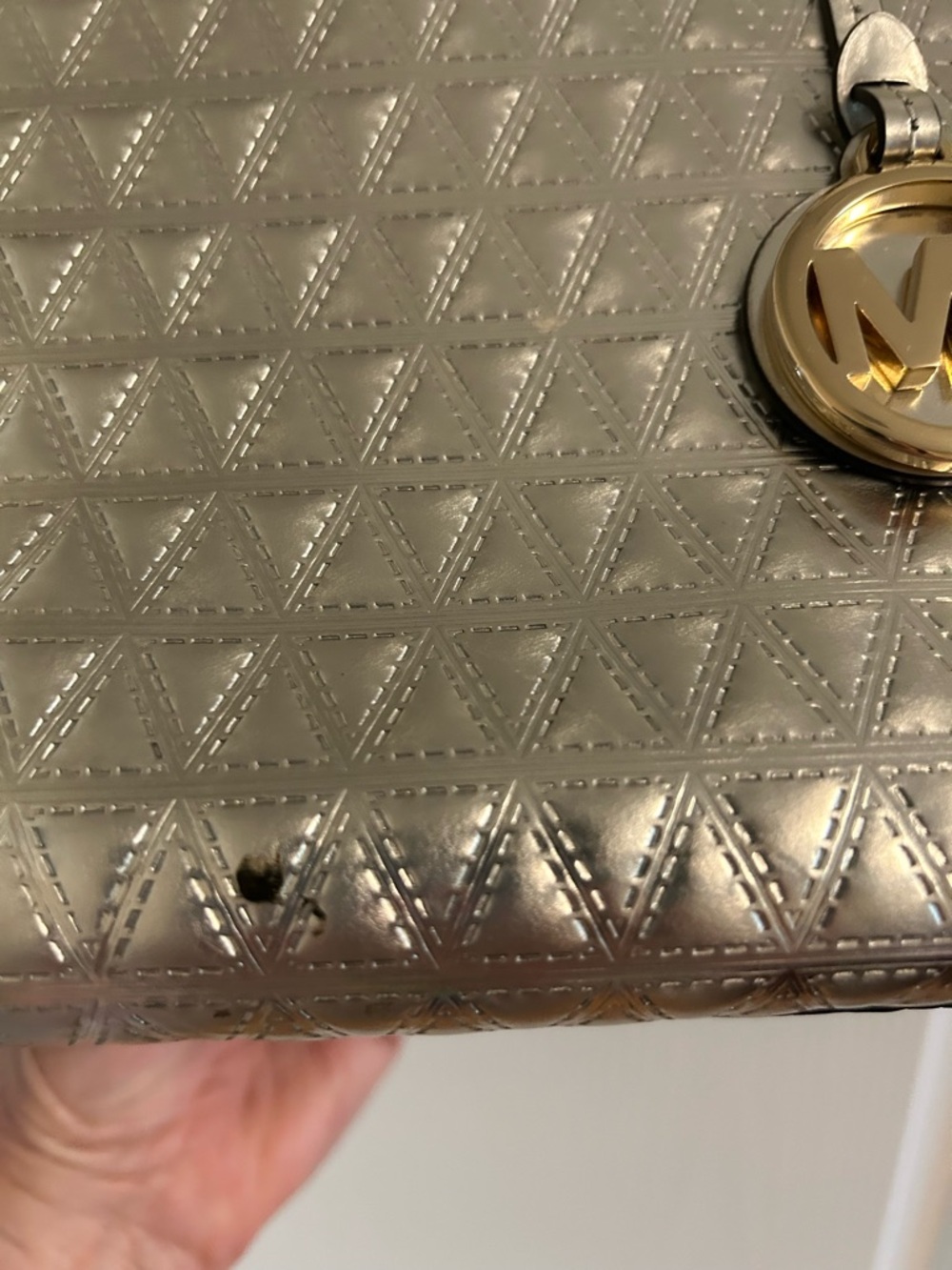 Michael Kors Metallic Silver Quilted Tote with MK Charm - Picture 5 of 15